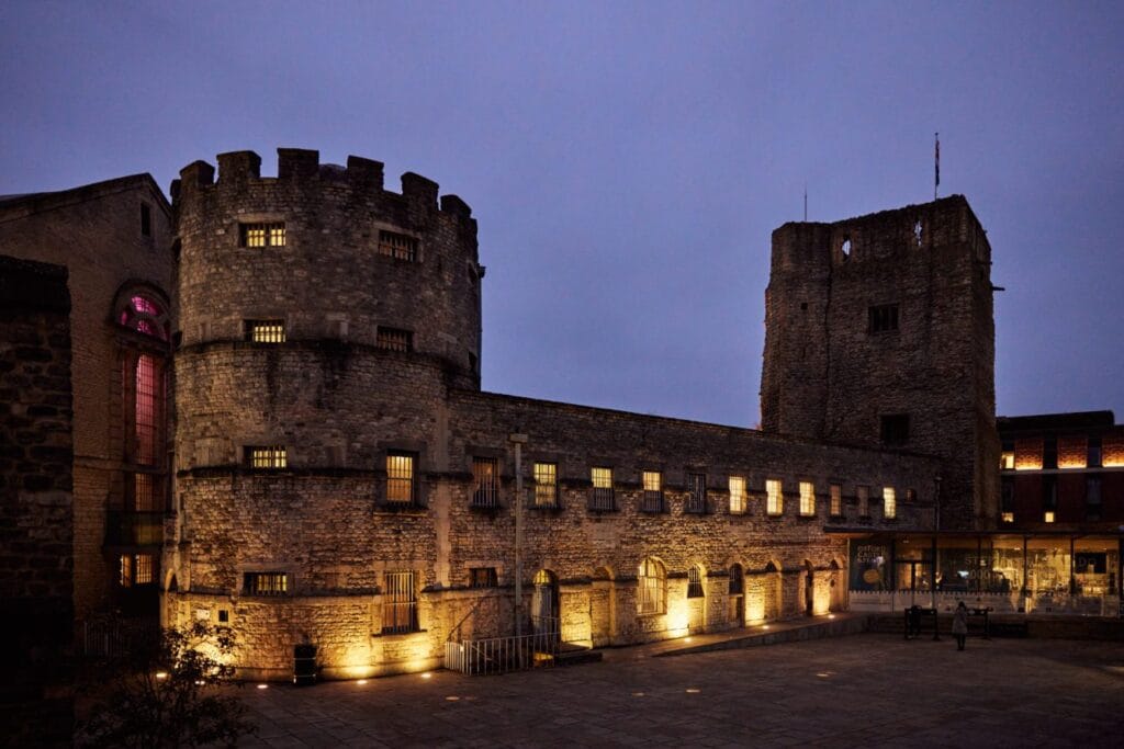 A night shot of Oxford Prison in the UK